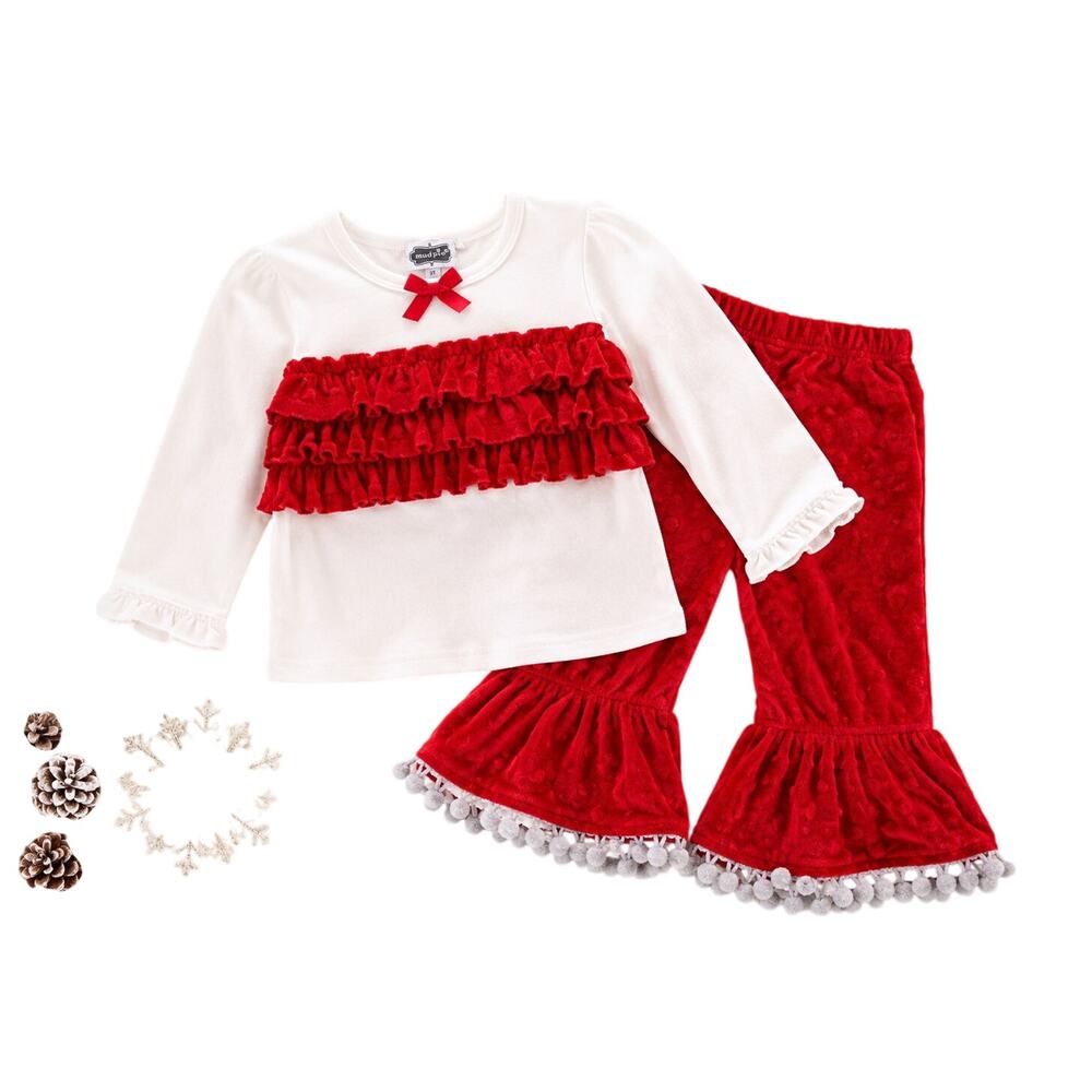 Mud Pie Red Minky Bell Bottom Leggings Set for Girls 2T/3T